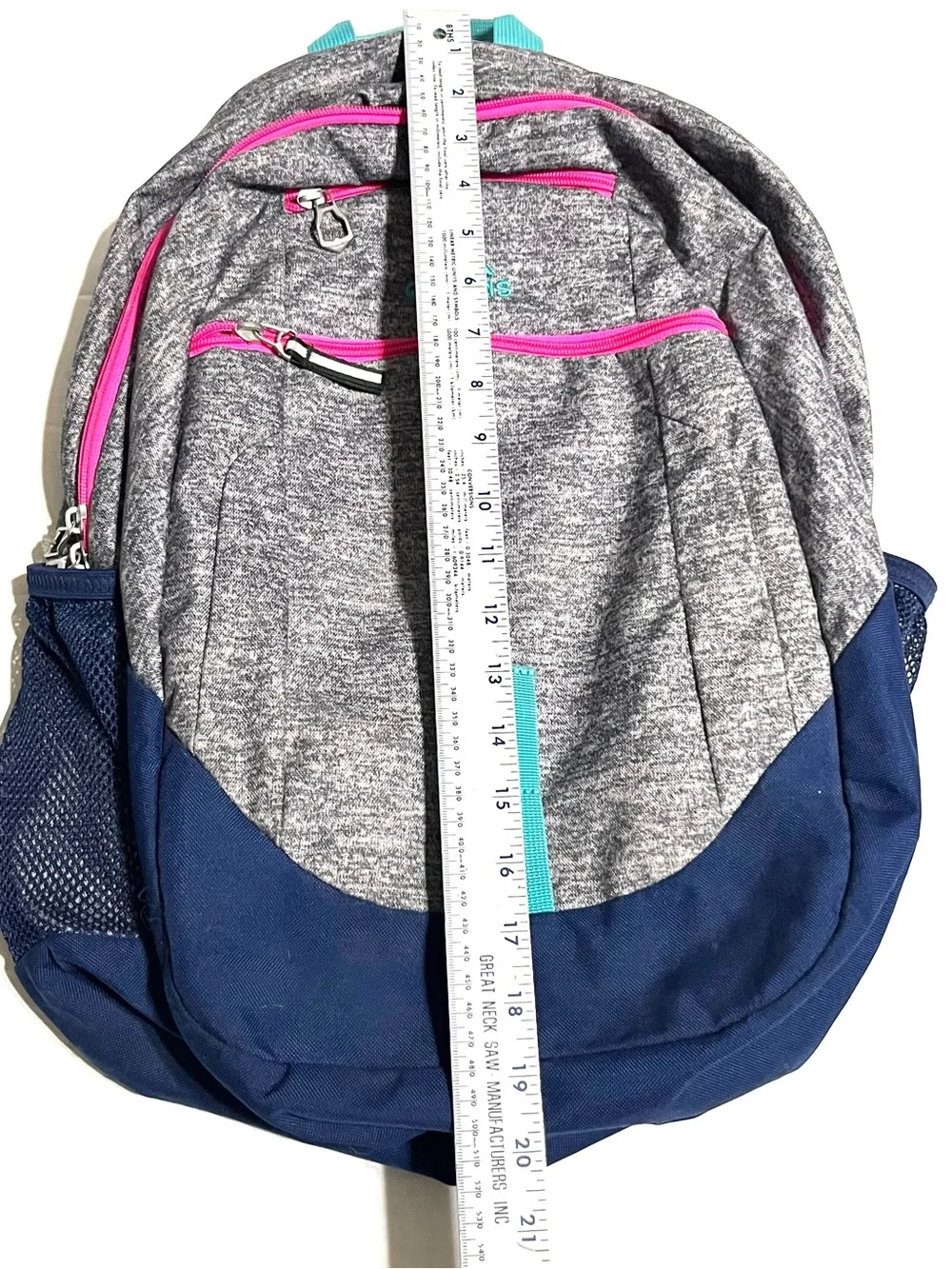 adidas Gray Heather Backpack with Navy Base and Teal Accents